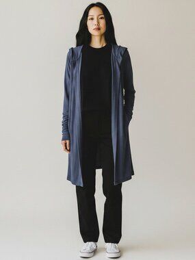 Athleta Harmony Wrap Hooded Draped Cardigan Size S Small Blue